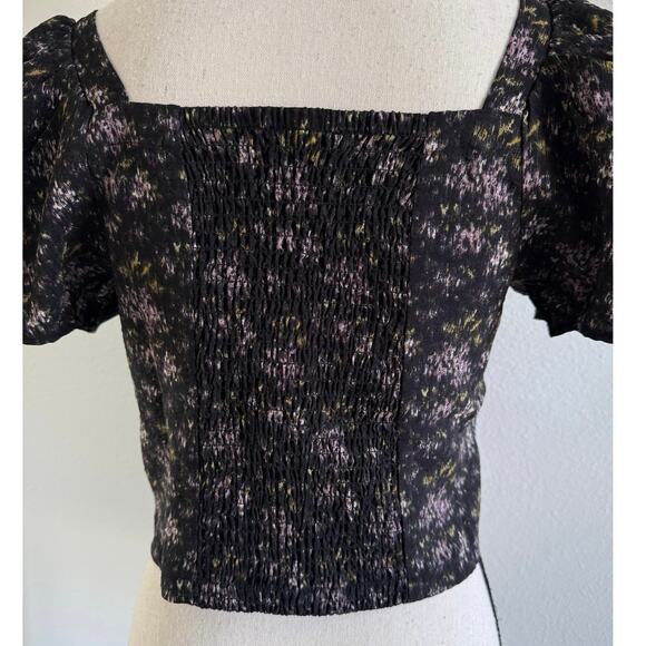 Madewell NWOT HopewelL Black Smocked Crop Top in Blurred Ikat Small - Picture 7 of 11